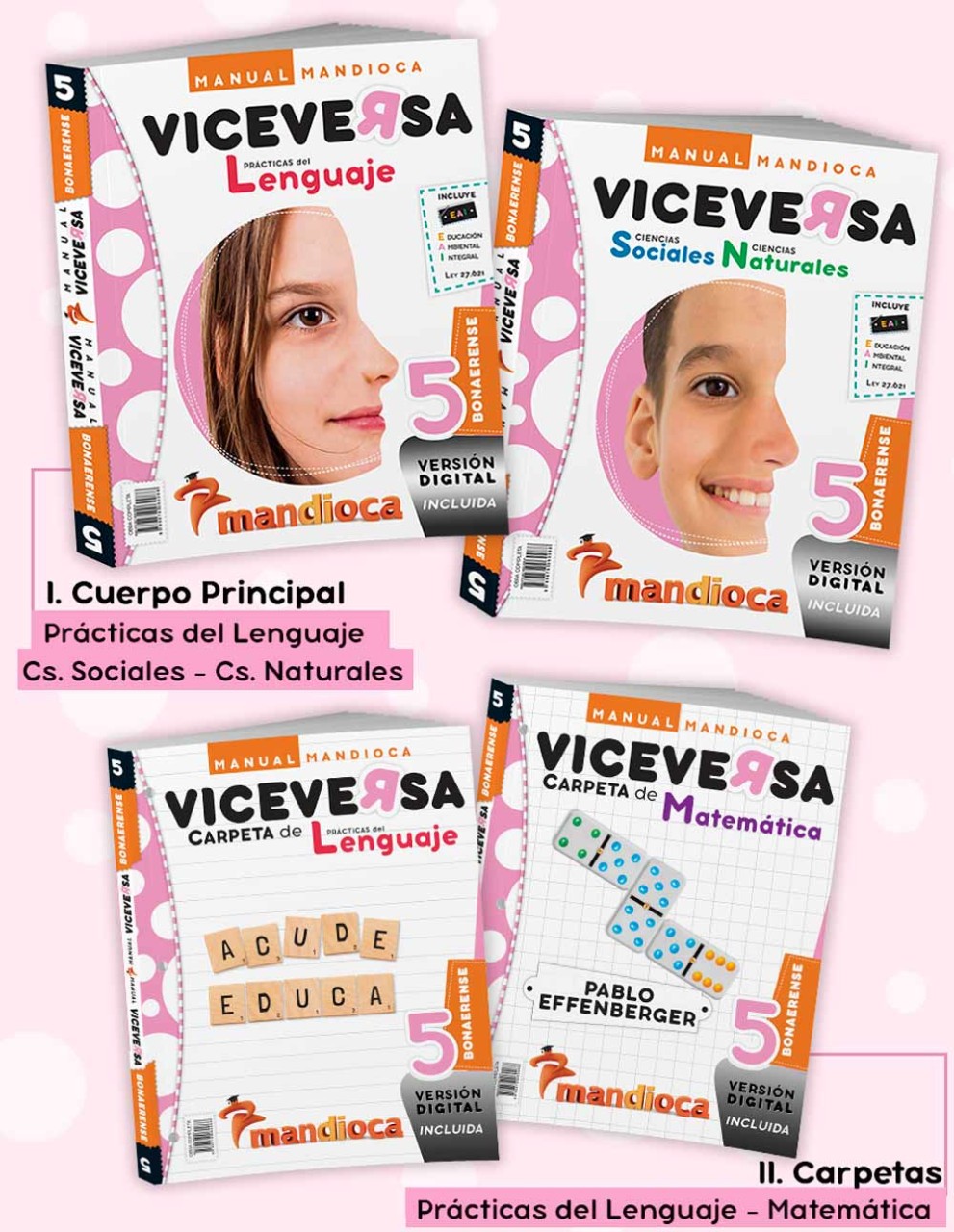 MANUAL VICEVERSA 5 BON0 - 2 Tomos: I Libro P.del Lenguaje + Cs. Nat/Soc II Carpetas de Mate y Lengua