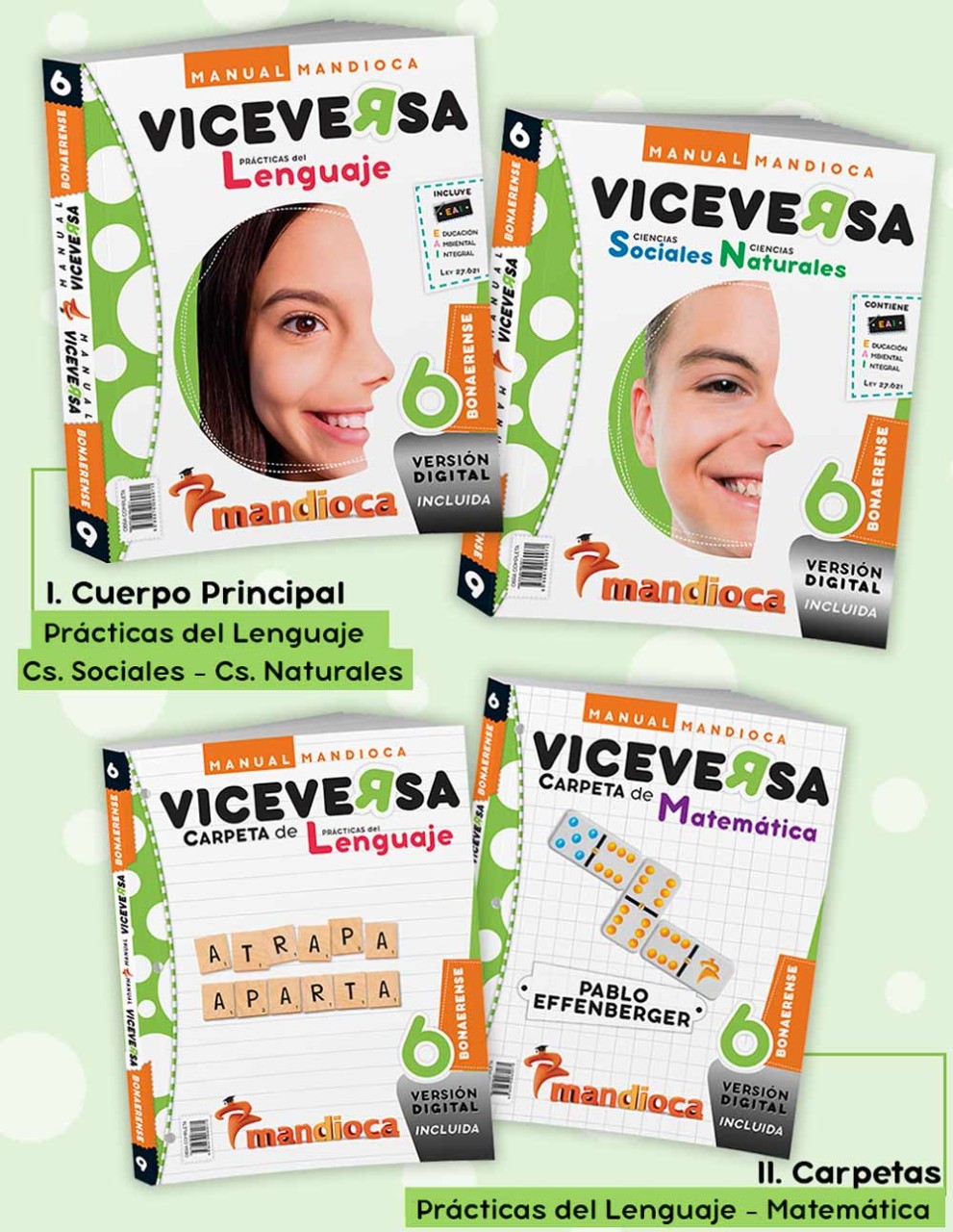 MANUAL VICEVERSA 6 BON - 2 Tomos: I Libro P.del Lenguaje + Cs. Nat/Soc.  II Carpetas de Mate y Lengua
